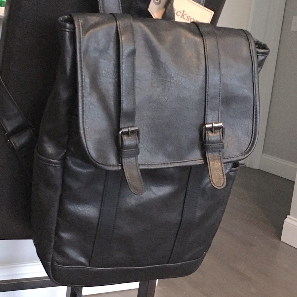 Black Faux Leather Backpack
